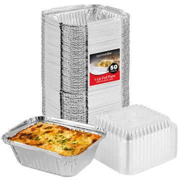 1 lb Small Aluminum Pans with Lids (50 Pack) by Stock Your Home – 1 lb, 16.0 ounces, Aluminum, Silver, Pack of 50