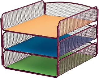 Safco Products Onyx Mesh 3 Tray Desktop Organizer 3271WE, Wine Powder Coat Finish, Durable Steel Mesh Construction