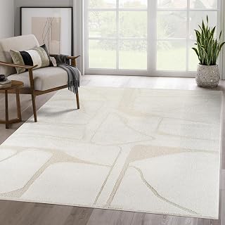 Abani Cozy Cream Area Rug for Living Room, Bedroom - Abstract Linework Geometric Pattern - 4' x 6' - Durable & Easy to Clean