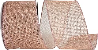Reliant Ribbon Rose Micro Mesh Glitter Metallic Wired Edge, Rose Gold, 2-1/2 Inch, 10 Yards
