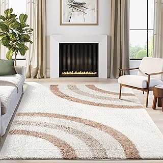 Abani Lisbon Collection Cream & Rust Area Rug, 5' x 8' – Geometric Design, Non-Shedding, Easy to Clean, Durable for Living Rooms, Bedrooms & Offices, Pet & Kid Friendly