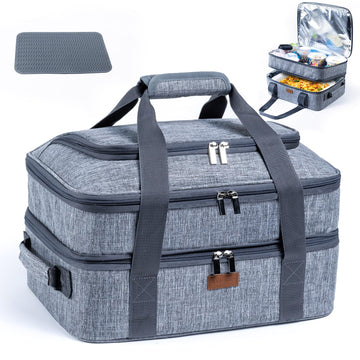 Bagsprite Insulated Casserole Carrier, Expandable Double Layer, Grey
