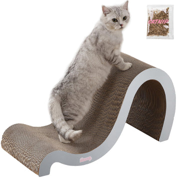 Kona 27" Modern Cardboard Double-Sided Wave Cat Scratcher with Catnip by THE LICKER STORE – Cardboard, Gray, Model CSR1013E