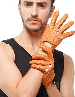 Men's Driving Leather Gloves Italian Lambskin Full-finger Motorcycle Unlined Gloves (Touchscreen or Non-Touchscreen)