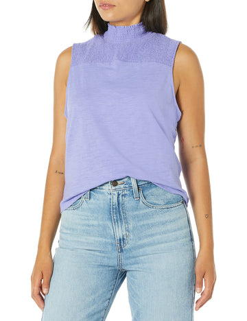 Women's Smocked High-Neck Tank by Lee – Cotton Blend, Violet, Model WRT21557