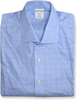 Brooks Brothers Mens Regular Fit Woven Textured Cotton Dress Shirt, (115931 Blue Square 17.5" Neck, 32/33" Sleeves)