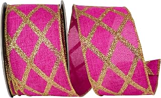 Reliant Ribbon Lattice Diamond Glitter Linen Wired Edge, Fuchsia, 2-1/2 Inch, 10 Yards