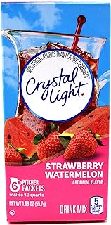 Crystal Light Drink Mix, Zero Sugar Powdered Water Enhancer, Artificially Flavored Low Calorie Beverage Mix, Powdered Soft Drink Mix for Flavorful Hydration, Strawberry Watermelon, 6 Pitcher Packets, 1.96 Ounce (Pack of 4)