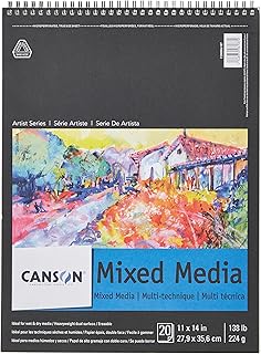 Canson Artist Series Mixed Media Paper, 11" x 14", Wirebound Pad, 20 Sheets