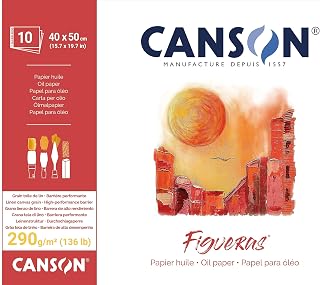 Canson Figueras, Oil Paper, Imitation Grain Linen, 290gsm, Long Side Glued Pad, 40 x 50 cm, White, 10 Sheets