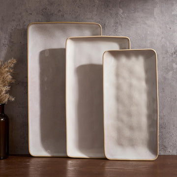 Famiware Stoneware Platters, Set of 3 Rectangular Sizes, Cappuccino White