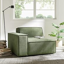 Modway Restore Left-Facing Modular Lounge Chair in Foliage - Living Room Fabric Upholstered Single-Arm Accent Armchair for Sectional Sofa with Coil Seat Support and French Piping