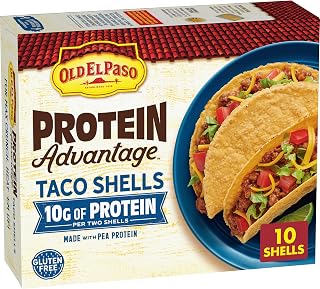 Old El Paso Protein Advantage Taco Shells, 10g Protein, Gluten Free, 10 Ct | 10G Protein per 2-Shell Serving, Made with Pea Protein, Gluten Free, Oven or Microwave Ready in Minutes