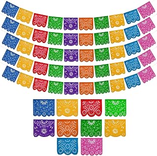Papel Picado Banner 5-pk - Mexican Party Banners - Fiesta Party Decorations | 5 Plastic Banners, 10 Flags Each - Mexican Garland - Fiesta Themed Party Decorations - Indoor & Outdoor Celebrations