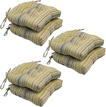 Blazing Needles 16-inch Rounded Back Jacquard Indoor Chair Cushion (Set of 2, 4, or 6) - 16 x 16 Set of 6 - Green Stripe