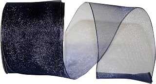 Reliant Ribbon 25733W-055-40J Elegant Woven Sheer Wired Edge Ribbon, 2-1/2 Inch X 25 Yards, Navy