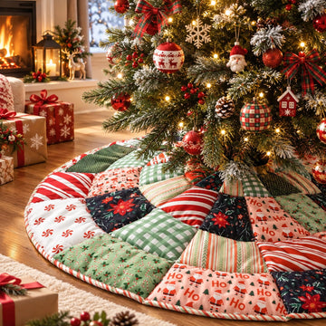 Junkin Quilted Tree Skirt, 48 Inch Diameter, Colorful Patchwork