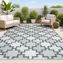 JONATHAN Y Geometric Tile Pattern Indoor Outdoor Area Rug 4X6 Navy/Cream, Cyrus Modern for Backyard, Patio, Porch, Easy-Cleaning, High Traffic, Pet-Friendly, Non-Shedding (TSN200B-4)