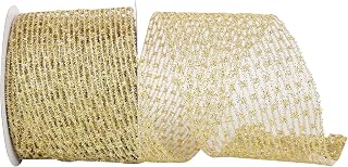 Reliant Ribbon 92167W-035-10F Flex Net Stretch Metallic Wired Edge Ribbon, 4 Inch X 10 Yards, Gold