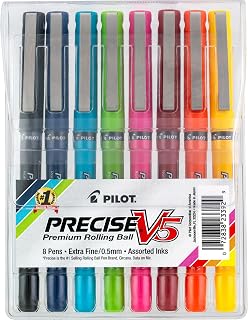 PILOT Precise V5 Extra-Fine Premium Rolling Ball Stick Pens, 0.5mm, Assorted Colors, 8 Count