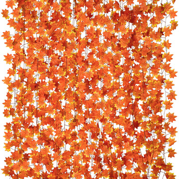 CQURE Fall Leaf Garland, 98 Ft Total, Orange Maple Leaves