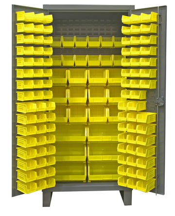 Extra Heavy Duty Welded 12 Gauge Steel Cabinet with 128 Bins by Durham – 24" W x 36" L x 78" H, Alloy Steel, Grey, Model HDC36-126-95