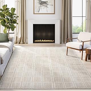 Abani Beige Area Rug – 5' x 8' – Burke Collection – Checkered Grid Pattern – Easy to Clean – Durable for Living Room, Bedroom, or Office, Pet & Child Friendly