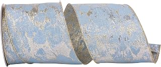 Reliant Ribbon 94015W-052-10F Brocade Metallic Sufisticate Wired Edge Ribbon, 4 Inch X 10 Yards, Light Blue