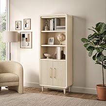 Martin Furniture Modern Wood Bookcase with Doors, Office/Entertainment Shelving, Entertainment Storage, Storage Cabinet, Fully Assembled, White