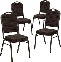 Flash Furniture Hercules Crown Back Stackable Banquet Chair, Brown, 4-Pack | Gold Vein Frame, Fabric Upholstery