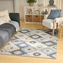 Nourison Home Copenhagen Ivory Navy 5' x 7' Area Rug - Easy Clean, Non Shedding, Bed Room, Living Room, Dining Room, Kitchen (5' x 7')