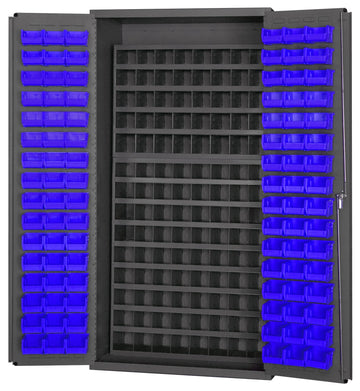 Lockable Cabinet with 96 Blue Hook-On Bins by Durham – One Size, Plastic, Blue, Model 3501-DLP-72/40B-96-5295