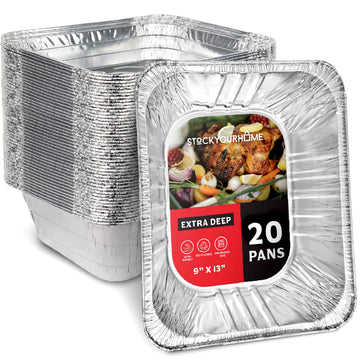 (20 Pack) Deep Aluminum Pans 9x by Stock Your Home – Deep, 4.0 inches, Aluminum, Silver, Pack of 20