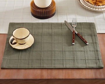 ZeeMart Linen Plaid Placemats, 13 x 19 Inch, Set of 6 Olive