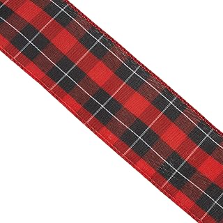 Reliant Ribbon Mountain Buffalo Check Value Wired Edge Ribbon, 2-1/2 Inch X 50 Yards, Red/black