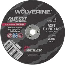 Weiler 56065 3-Inch Cutting Wheel, Wolverine AO Steel/Metal Fast Cut, Value Cutting, 1/16" A36T Type 1 1/4" Arbor