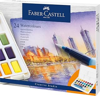 Faber-Castell Creative Studio Portable Watercolor Palette, Travel Brush