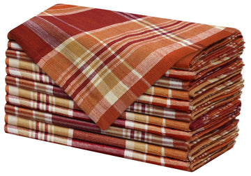 Cotton Craft Harvest Plaid Cloth Napkins, 17 x 17 Inch, Rust Multi Set of 12