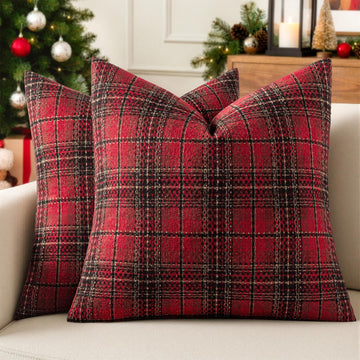Miulee Plaid Cushion Covers, 18 x 18 Inches, Red