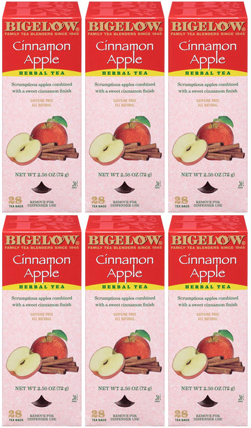 Bigelow Cinnamon Apple Herbal Tea Bags 28-Count Boxes (Pack of 6) Cinnamon Apple Hibiscus Flavored Herbal Tea Bags All Natural Non-GMO by Bigelow Tea – Model 11397