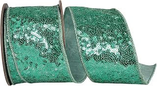 Reliant Ribbon Metallic Sequin Fantasy Deluxe Metallic Backed Wired Edge, Aqua, 2-1/2 Inch, 5 Yards