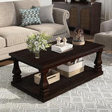 46in Coffee Tables for Living Room, Mesa de Centro, Coffee Table Shelf | Rustic farmhouse coffee table with open storage shelf. Crafted from MDF and pine wood veneer. 46in long, sturdy design p