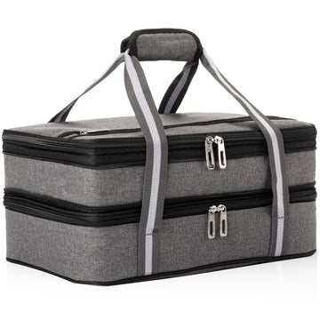 Stack Store Plus More Insulated Casserole Carrier, Double Decker Expandable, Gray