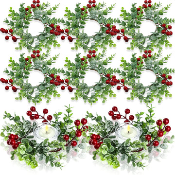 Willbond Christmas Candle Rings, 9 Inch Diameter with Berry Greenery, Set of 12