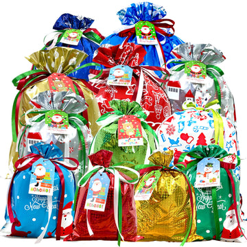 Diamerd Christmas Drawstring Gift Bags, 38 Count Assorted Sizes