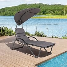 Outdoor Hammock Chaise Rocking Chair with Adjustable Canopy - All-Weather Powder Coated Frame Lounge with Cushion - Water Resistant Textilene Fabric Mesh Hammock Lounges