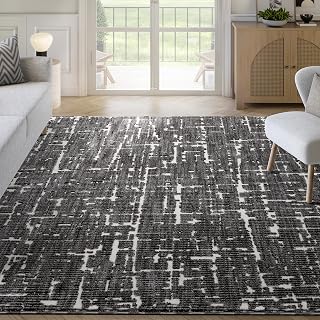 Abani Black Area Rug – 5' x 8' – Burke Collection – Abstract Striped Pattern – Easy to Clean – Durable for Living Room, Bedroom, or Office, Pet & Child Friendly