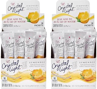 Crystal Light Lemonade, Zesty Lemon Flavored Powdered Drink Mix, Sugar Free Refreshing Beverage, Convenient Travel Size Single Serve Packets, Just Add Water, 30 Count (Pack of 2)