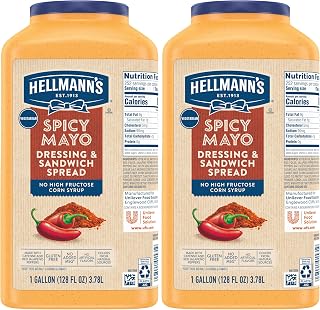 HELLMANN'S Spicy Mayonnaise, Jar, Ready to Use, Condiment for Sandwiches, Salads, Mayo Made with 100% Cage Free Eggs, Gluten Free, Vegetarian, Kosher, 1 Gallon, 128 oz (Pack of 2)