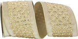 Reliant Ribbon Beaded Plush Velvet Embroidery Wired Edge Ribbon, 4 Inch X 5 Yards, Camel